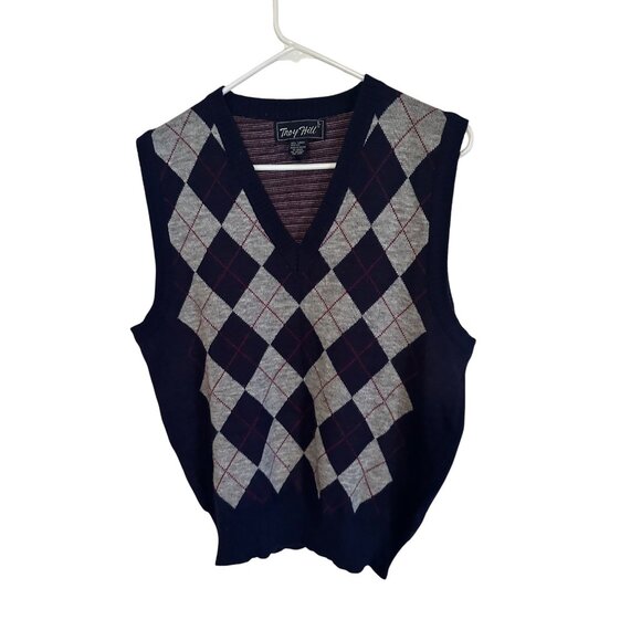 Troy Hill Argyle black gray and red sweater vest size L - Picture 1 of 7